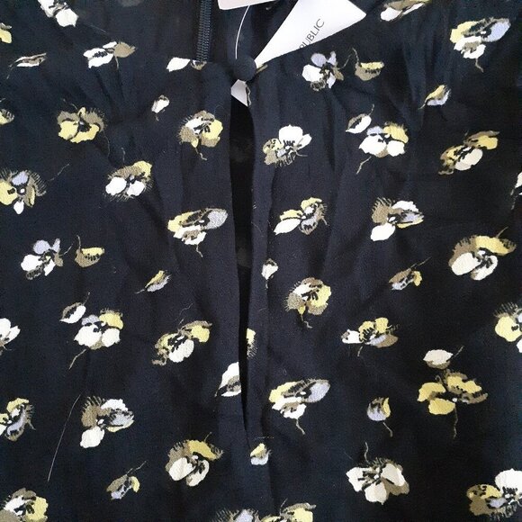 Banana Republic NWT Women's Size 10P Black Yellow Floral Puff-Sleeve Mini Dress - Picture 8 of 13